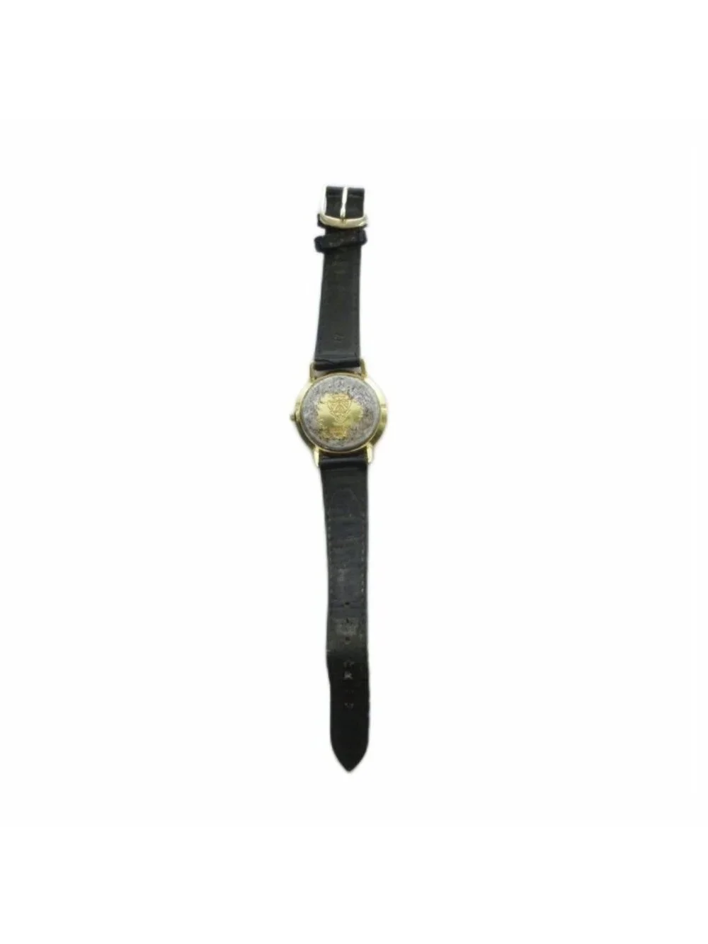 Gucci 3000.2 M Watch Quartz Leather Strap Black Dial Gold